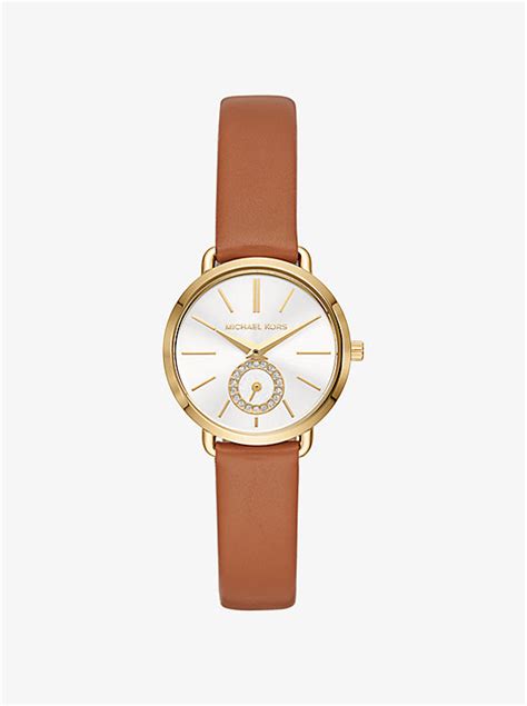 michael kors petite portia gold-tone leather watch|Michael Kors.